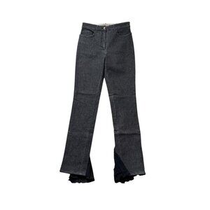 Emanuel Ungaro Womens Black Flare Jeans W/ Pleated Hem Detail Size 32 Unique Des